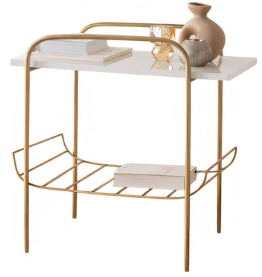 Produktbild von Beistelltisch mit Zeitungsablage und Holzplatte – Modernes Design