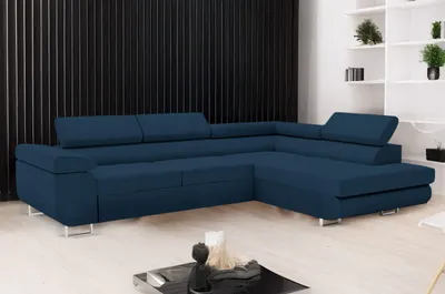 Produktbild von GOLDSTOFF VENUS Ecksofa mit Schlaffunktion und Bettkasten 275x202 cm – Modern und zuverlässig Schlafsofa L-Form mit verstellbare Kopfstützen (blau)