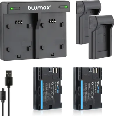 Produktbild von 2x Akku + Lader für Canon LP-E6  EOS R R5 R6 5DS 90D  LP-E6N 1600 mAh (7,4V)