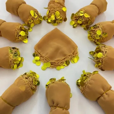 Produktbild von 10x Gold mit golden Pulls Halay Mendili groß 20x20 cm Tanztücher Dügün Hochzeit Verlobung Kina Mendil