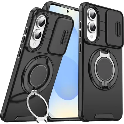 Obrázok produktu pre Ochranné puzdro pre Samsung Galaxy S25 Edge s ochranou fotoaparátu, s prstovým krúžkom, čierna farba