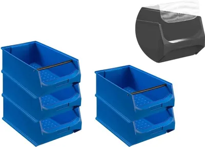 Produktbild von SparSet 5x Blaue Sichtlagerbox 5.1 mit Griffstange & Abdeckung | HxBxT 20x30x50cm | 21,8 Liter | Sichtlagerbehälter, Sichtlagerkasten, Sichtlagerkastensortiment, Sortierbehälter