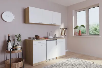Produktbild von Küche Miniküche Singleküche Küchenzeile Pantry Eiche Weiß Luis 150 cm Respekta