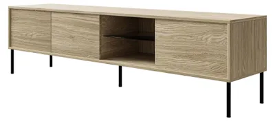 Immagine prodotto di Selsey Modity - Mobile TV a 3 ante con ripiano in vetro e illuminazione, 175 cm, rovere effetto legno