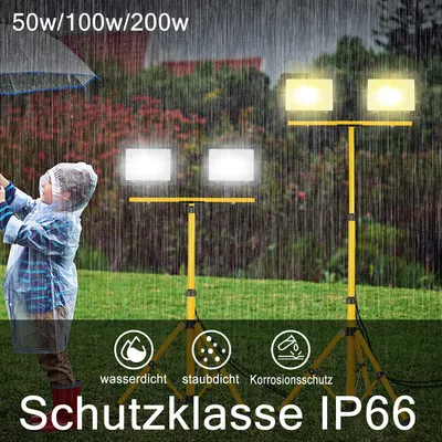 Image de YARDIN Projecteur de chantier LED 2*200W Lampes de travail Projecteur 16000LM avec trépied et cordon d'alimentation, Projecteur de chantier IP66 étanche avec fiche, Blanc chaud