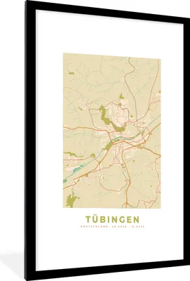 Produktbild von MuchoWow® Gerahmtes Poster Tübingen - Karte - Stadtplan - Vintage 60x90 cm - Poster mit Schwarzem Bilderrahmen Wandposter Rahmen Foto Bilder - Dekoration - Wandposter Wohnzimmer - Hochwertig