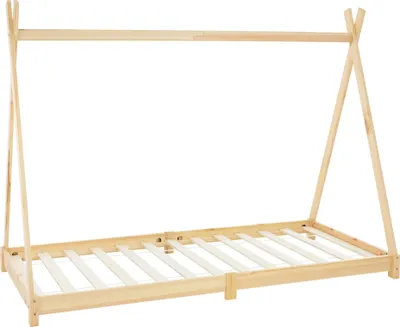 Obrázek produktu pro ML-Design dětská postel tipi 90x200 cm s roštovým rámem, přírodní, indická postel z borovicového dřeva podlahová postel dřevěná postel postel pro mládež postel domeček na hraní postel stan