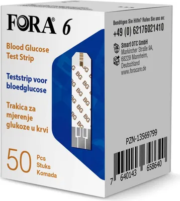 Obrázek produktu pro FORA 6 testovací proužky na měření glukózy v krvi (50 kusů)