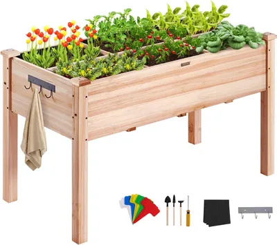 Productafbeelding van Verhoogde plantenbakken - Plantenbakken voor buiten - Tuinbed - Afvoersysteem - 100% grenenhout