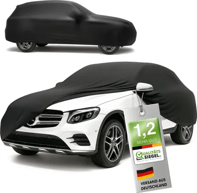 Produktbild von WALSER Premium Abdeckung Auto Indoor Stretch Plus Qualitätssieger * - Autoplane Indoor Abdeckplane Car Cover Auto Abdeckung Stoff Autogarage Größe 9 SUV/VAN schwarz