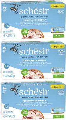 Produktbild von SCHESIR Thunfisch mit Wolfsbarsch in Gelee – Nassfutter für Katzen – 6x50g
