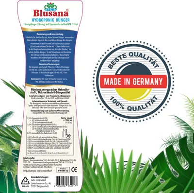 Produktbild von Blusana Hydroponik & Hydrokultur Dünger XL 1 Liter NPK 7-3-6 Hydro Flüssigdünger