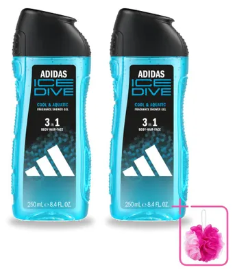 Productafbeelding van 2 x Adidas 3-in-1 douchegel Ice Dive - 250 ml - Voordeelverpakking - 2 stuks