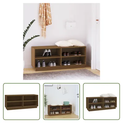 Produktbild von The Living Store Schuhregal Honigbraun 110x34x45 cm Massivholz Kiefer
