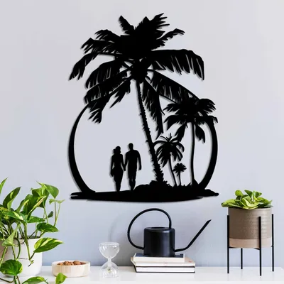 Produktbild von Wallity, Beach, Dekoratives Wandaccessoire aus Metall, Schwarz, 100 % METALL, 55 x 44 cm