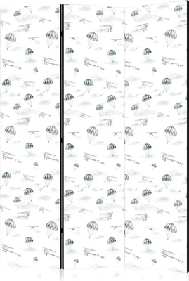 Immagine prodotto di paravento Doppelseitiger Vlies - Acquerello - Spettacolo aereo su un cielo luminoso con nuvole delicate 135x172 cm Für Kinder i-B-10073-z-a