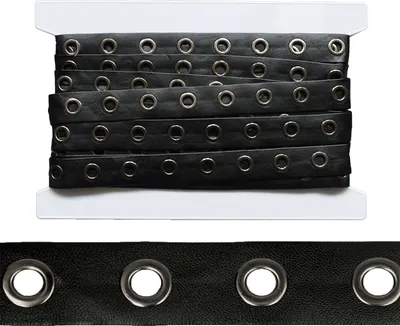 Produktbild von 1m Ösenband Kunstleder schwarz mit eingestanzten runden Ösen Größenwahl Meterware, Größe:25mm, Farbe:schwarz | Öse anthrazit