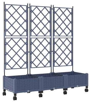 Image de vidaXL : lot de 3 jardinières avec treillis et roulettes, gris, en PP
