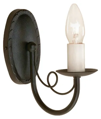 Image de Applique murale Minster noire avec bougeoir, 1xE14x60W, métal, dimensions : 19 x 8,5 x 17,5 cm, IP20, Elstead