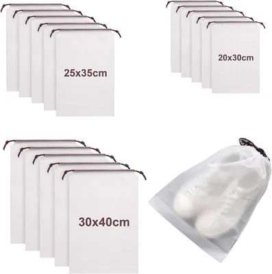 Image de Pochettes de rangement avec cordon de serrage, lot de 15 pièces, en PE étanche, idéales pour les voyages