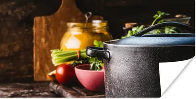 Produktbild von MuchoWow® Poster Rustikal - Stilleben - Pfanne - Gemüse 120x60 cm - Bild