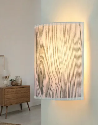 Produktbild von Wandlampe Modern "Alice" Stoff Lila Holz Optik verwittert E27 Wandleuchte Wohnzimmer Schlafzimmer Flur