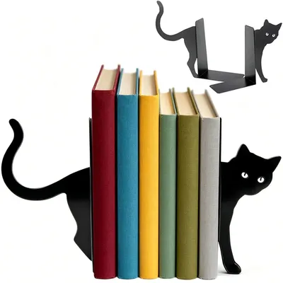 Metall-Bücherstützen, 2 Stück, Katzenform, schwarz