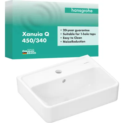 Handwaschbecken 450x340x105 mm, weiß, mit Hahnloch und Überlauf