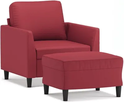 Produktbild von Moderner Relaxsessel für das Wohnzimmer mit Hocker, gepolsterten Armlehnen, schmutzabweisendem Kunstleder und stabilem Metallgestell