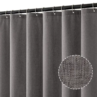 Produktbild von Duschvorhang in Leinenoptik, 180 x 200 cm, grau, schwer, wasserdicht, aus Polyester in Hotelqualität, schimmelresistent, waschbar, mit 12 Ringen.