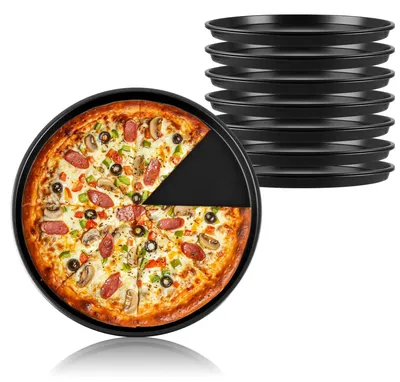 Pizzaplatte rund 28 cm Edelstahl Antihaft 8er-Set schwarz