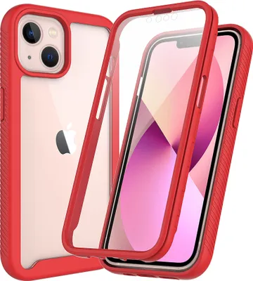 Produktbild von iPhone 13 Hülle, Bumper mit Eingebautem Displayschutz Komplettschutz Schutzhülle für iPhone 13 Rot