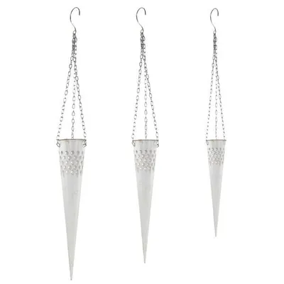 Produktbild von 3er Set Metall Pflanztüte | auch als Dekotüte nutzbar | zum hängen oder stecken | ca. 48 cm / 73,6 cm / 96,7 cm lang (hell-grau vintage )