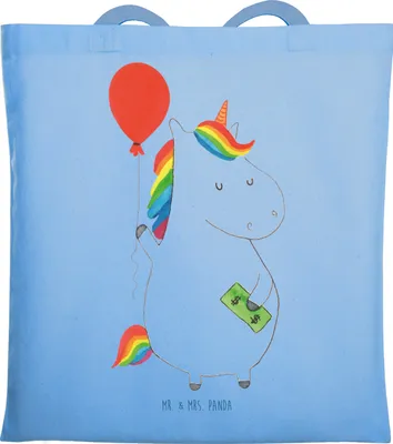 Produktbild von Mr. & Mrs. Panda einkaufsshopper Einhorn Luftballon - Sky Blue - Geschenk, Geld, Unicorn, Tragetasche, Einhörner, Tote Bag, Tasche, Jutebeutel, Freundin, Schultasche