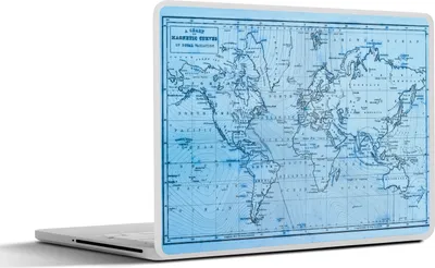 Produktbild von MuchoWow® Laptop Aufkleber Sticker Cover Weltkarte - Blau - Linien 25x18 cm - Laptop-Deko