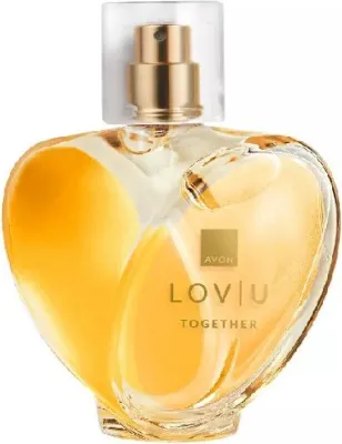 A heart-shaped perfume bottle with yellow liquid inside, against a white background.
