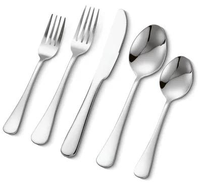Image de VEVOR Set de 30 couverts en acier inoxydable de qualité alimentaire, poli miroir, lavable au lave-vaisselle, pour 6 personnes, y compris couteaux, fourchettes, cuillères
