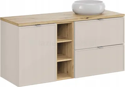 Immagine prodotto di Set Moderno Di Mobili Da Bagno In Cashmere Opaco Con Piano Artigianale E Lavabo Da 120 Cm