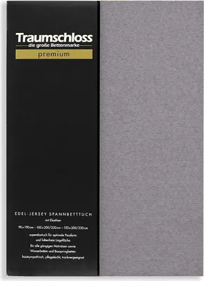 Produktbild von Traumschloss Premium Edel-Jersey Spannbettlaken 90-120 x 200-220 cm grau 165g/m², 95% gekämmte Mako Baumwolle, 5% Elasthan