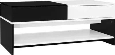 Obrázek produktu pro Konferenční stolek - Stolek do obývacího pokoje - 2 zásuvky - Úložný prostor - Lesklá deska - 100 cm - Moderní design - Černá/bílá