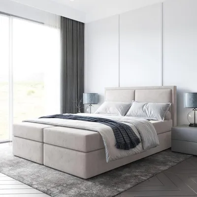 Produktbild von Bett Boxspringbett BRUNERO ,TOPPER T25 ,mit Bettkästen - Doppelbett, Stauraum, Schlafzimmer, Polsterbett, Bettgestell (180x200, Beige - ITAKA 46)