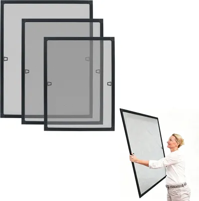 Produktbild von ROSEJANE Insektenschutz Fenster 100 × 120 cm, Fliegengitter mit Aluminiumrahmen, Mückenschutz, ohne Bohren und Schrauben, individuell zuschneidbar, Anthrazit