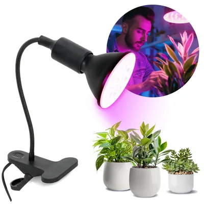 Obrázok produktu pre Rastlinná lampa s klipom + LED žiarovka na rast rastlín 9W čierna na osvetlenie rastu