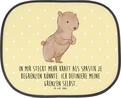 Produktbild von Mr. & Mrs. Panda Sonnenschutz Fürs Auto Bär Spastik - Gelb Pastell - Geschenk, für Autoscheiben, Sonnenblende, saugnapf, Spasmus, Spastizität, hitzeschutz