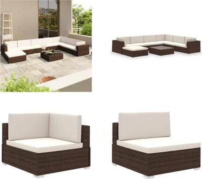 Produktbild von vidaXL 8 tlg. Garten Lounge Set mit Auflagen Poly Rattan Braun - Gartenmöbel Set - Gartenmöbel Sets - Gartentisch - Gartentische