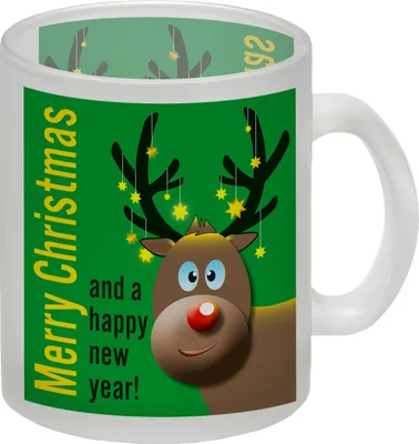Produktbild von Rentier Motiv und Spruch Glas Tasse in Grün zum Thema Weihnachten
