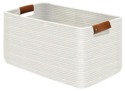 Productafbeelding van Grote, inklapbare wasmand, 55x38x30 cm, wit, katoenen touw, 63 liter