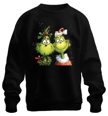 Produktbild von Grinch Weihnachten lustig Paar Kranz Holly Santa Hut Retro Sweatshirt Pullover, Schwarz, XXL