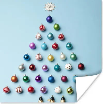 Produktbild von MuchoWow® Poster Ein Weihnachtsbaum aus Kugeln auf hellblauem Hintergrund 30x30 cm - Wandposter - Printing