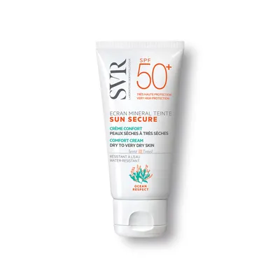 A product shot of a sunscreen tube on a white background.